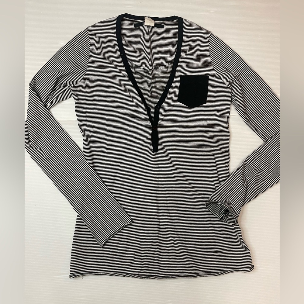 Ksubi Black White Long Sleeve Henley T-shirt Size Small